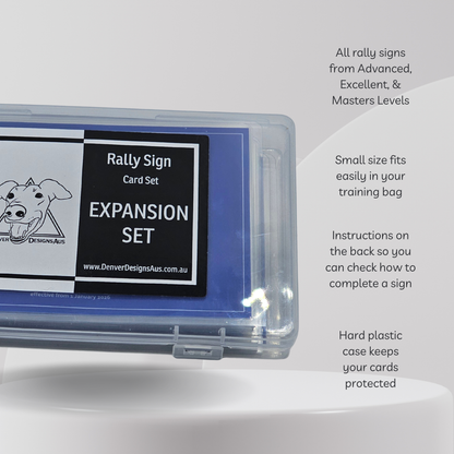 Rally sign card set expansion pack with clear plastic case on a white background