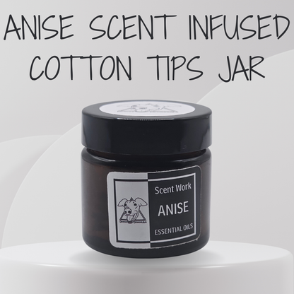 Black jar of Scent Work Anise essential oils with a label on a white background