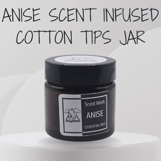 Black jar of Scent Work Anise essential oils with a label on a white background