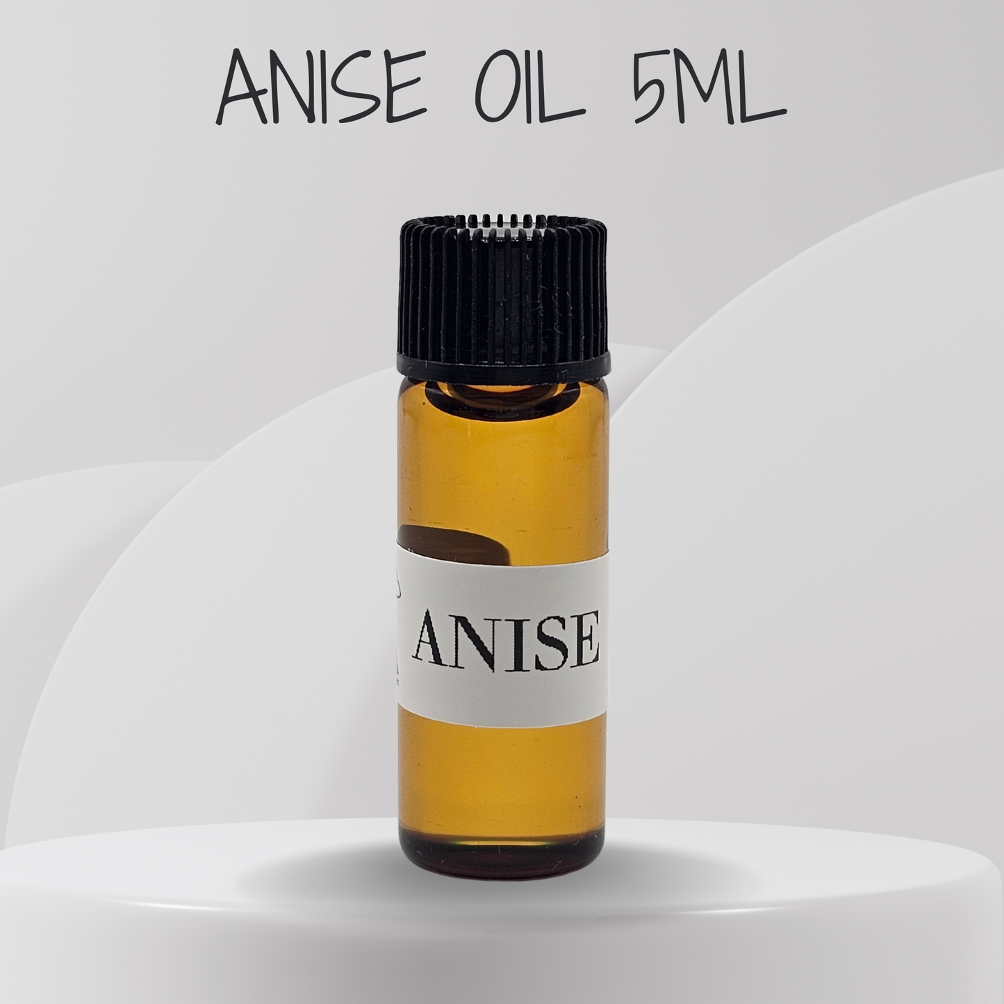 Anise oil bottle with a black cap on a white background