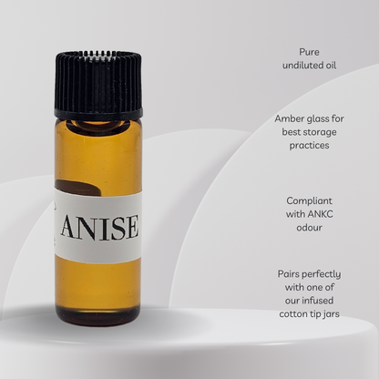 Anise essential oil bottle with a black cap on a white background