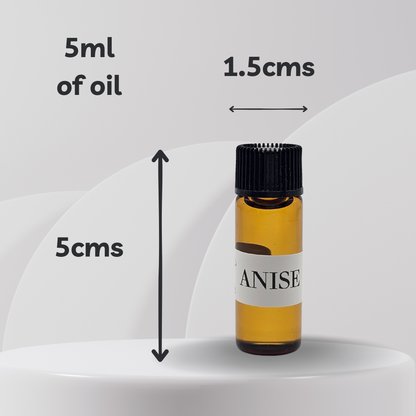 Anise oil bottle with measurements on a white background