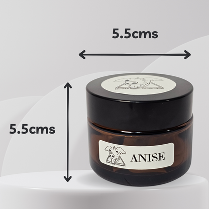 Brown jar labeled 'Anise' with dimensions indicated on a white background