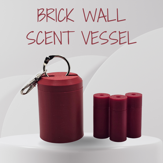 Red brick wall scent vessel with keychain on a white background
