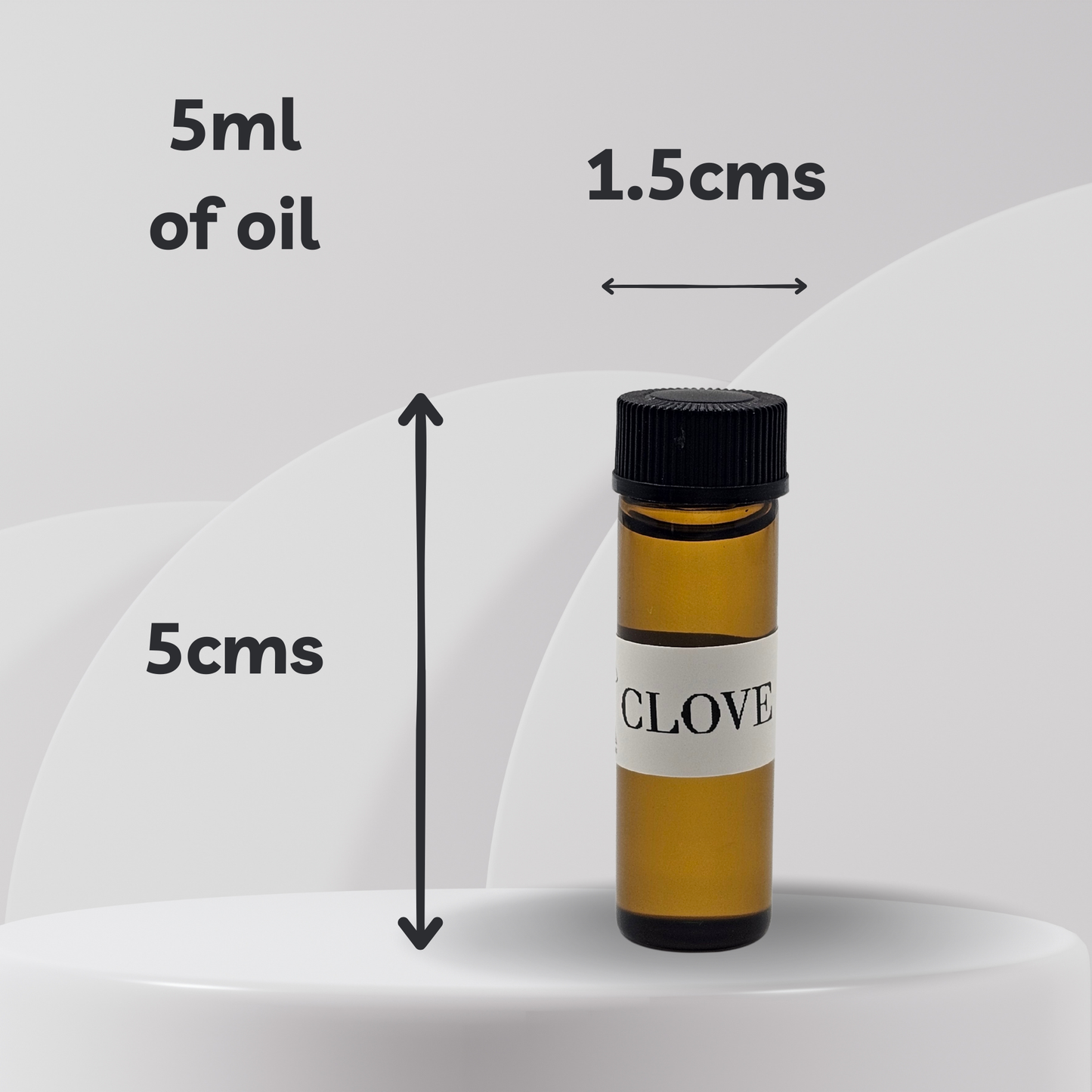 Measurement chart showing a bottle labeled 'Clove' with dimensions on a white background