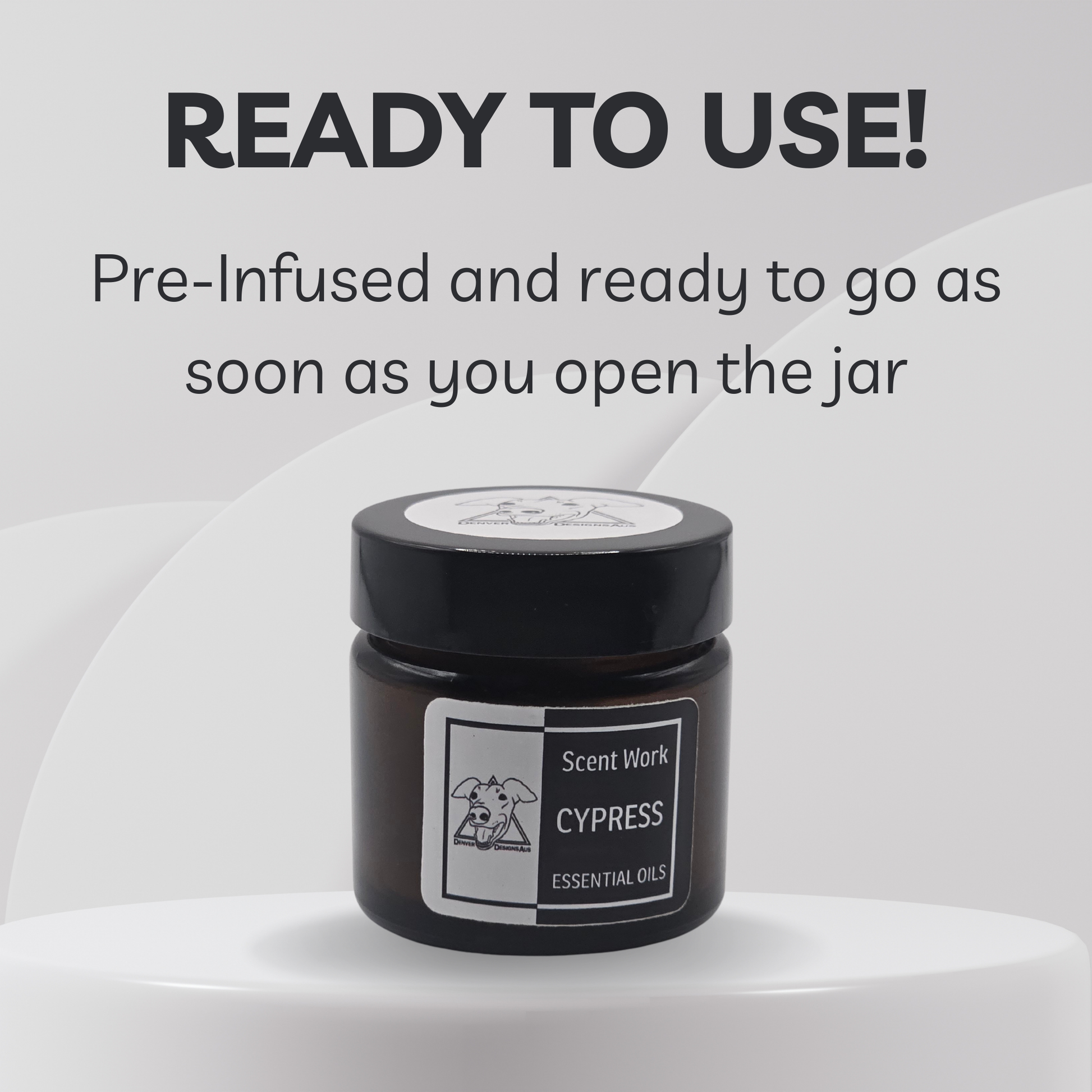 Black jar labeled 'Cypress' with text indicating it's pre-infused and ready to use.