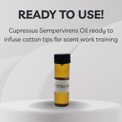 Amber glass bottle with Cypress label on a white background