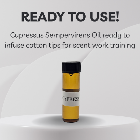 Amber glass bottle with Cypress label on a white background