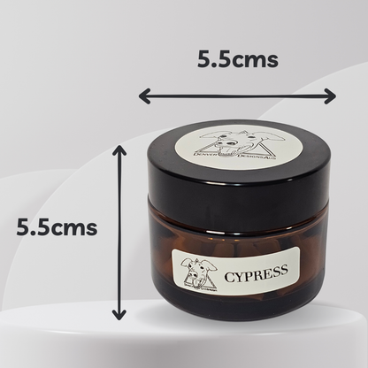 Jar labeled 'Cypress' with dimensions indicated on a white background