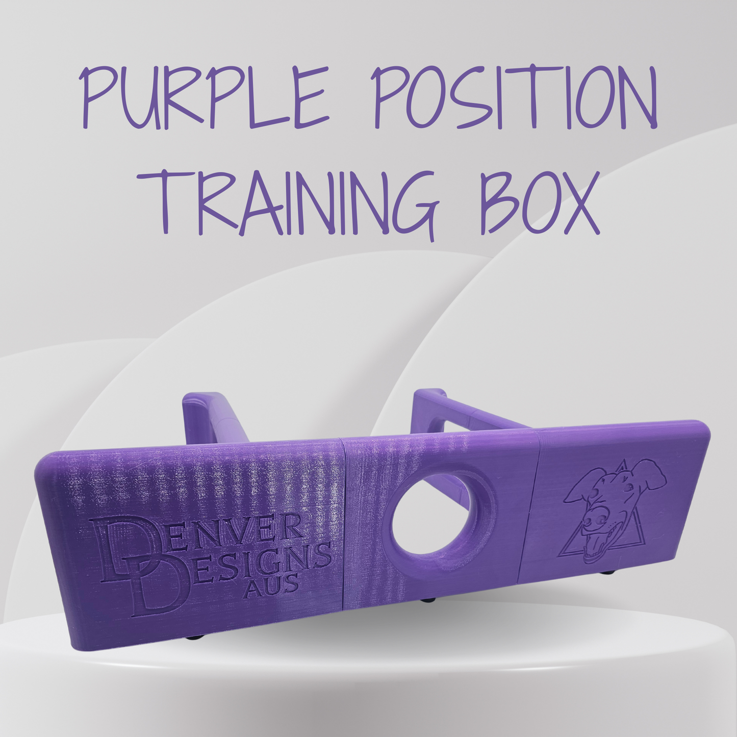 Purple position training box with 'Denver Designs Aus' branding on a white background