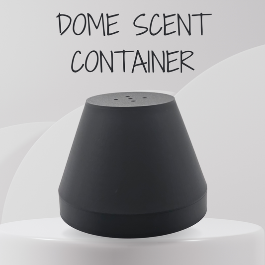 Black dome scented container on a white background with text 'DOME SCENT CONTAINER'.