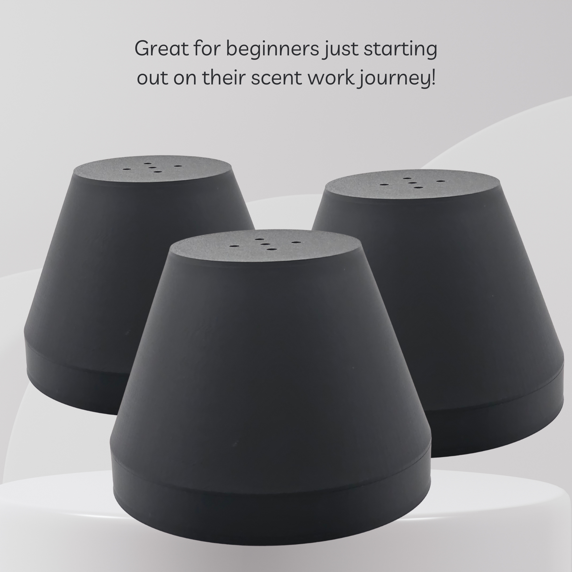 Three black containers on a white background with text about beginners.