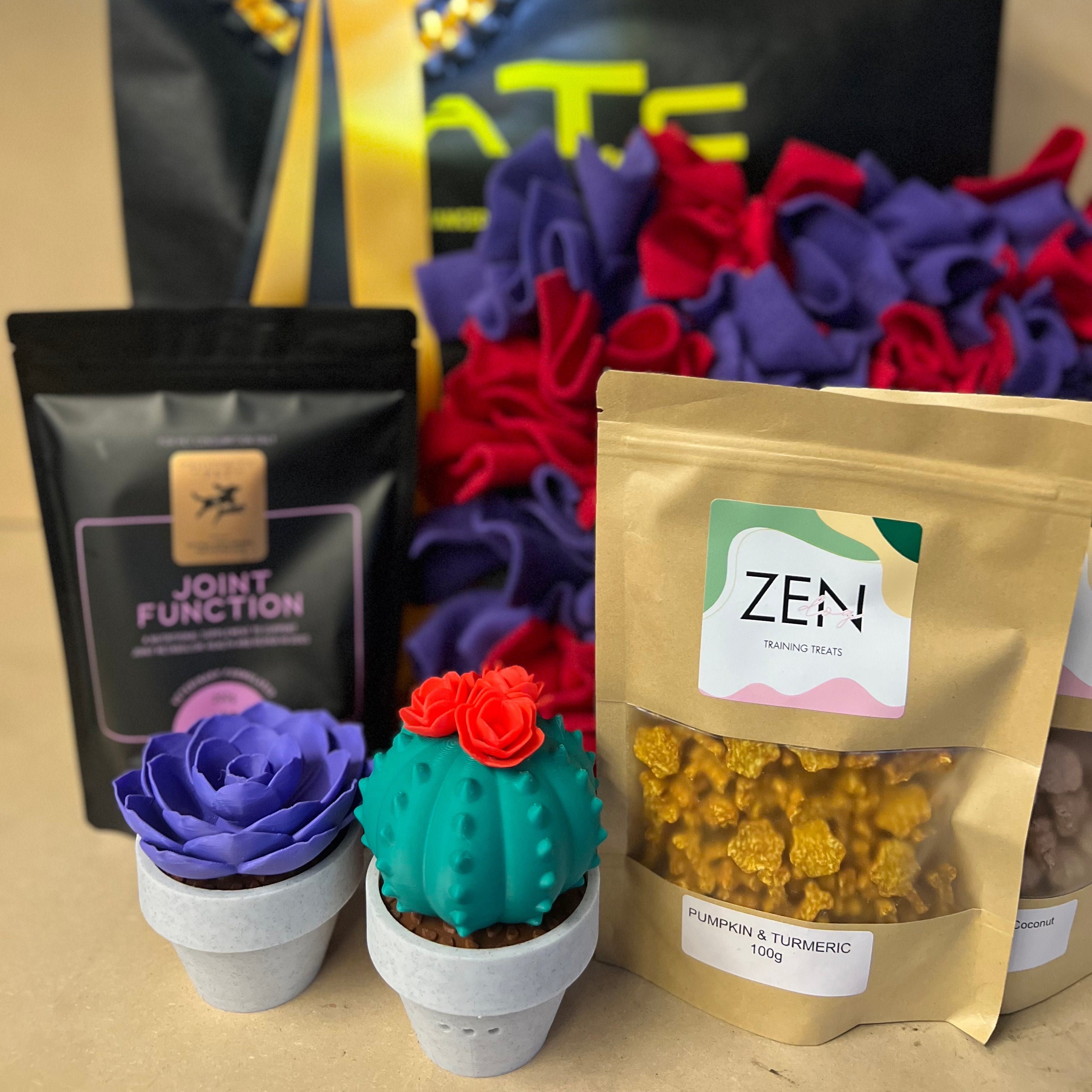 Assorted prizes on a table.