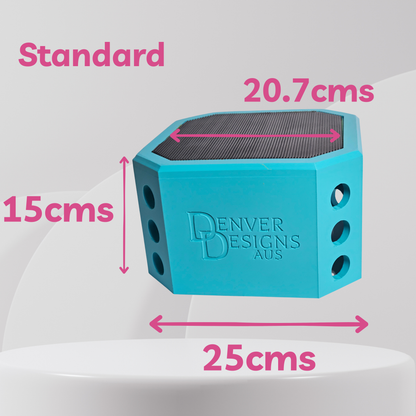 Teal Denver Designs Aus product with dimensions labeled on a white background