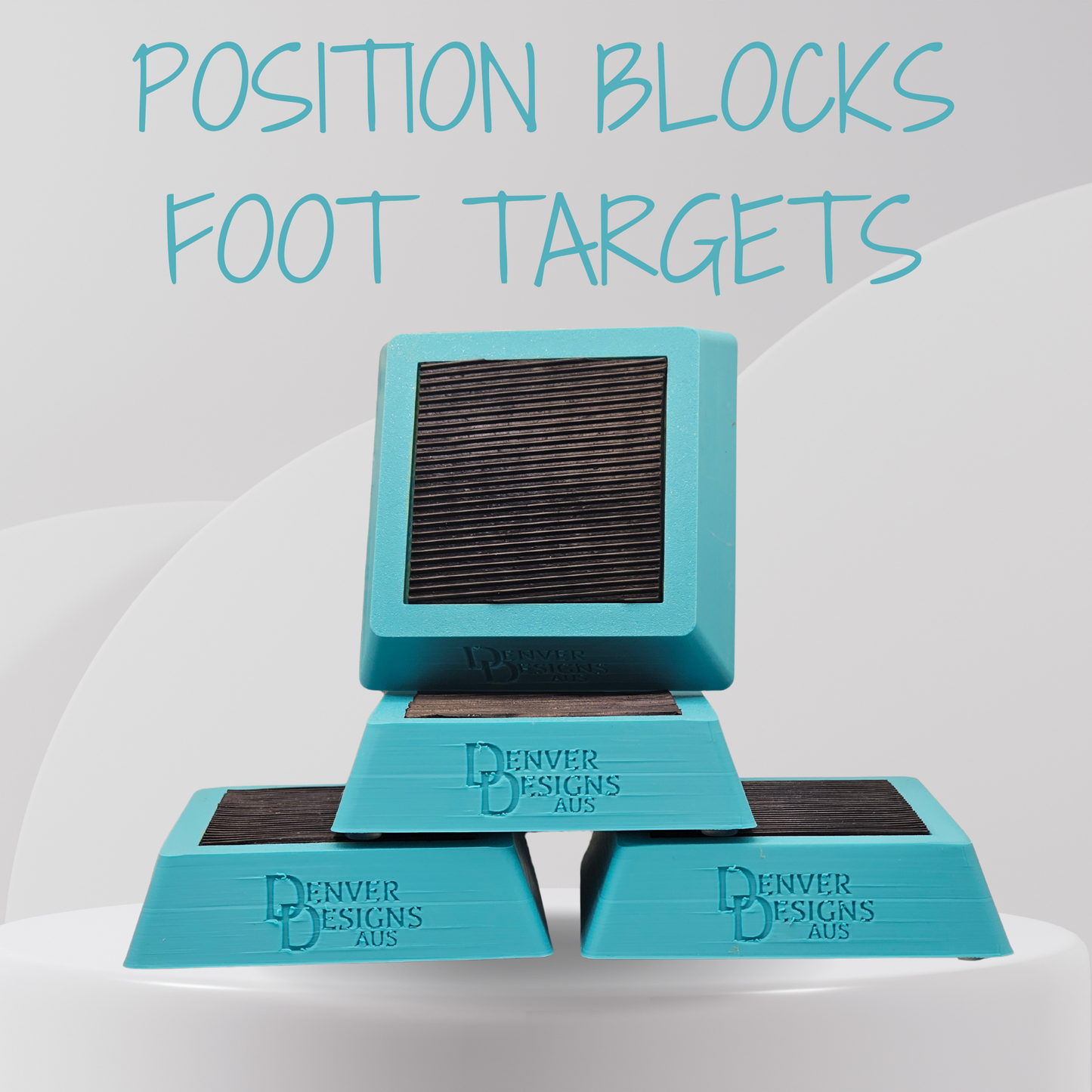 Turquoise position blocks with 'Denver Designs Aus' branding on a white background
