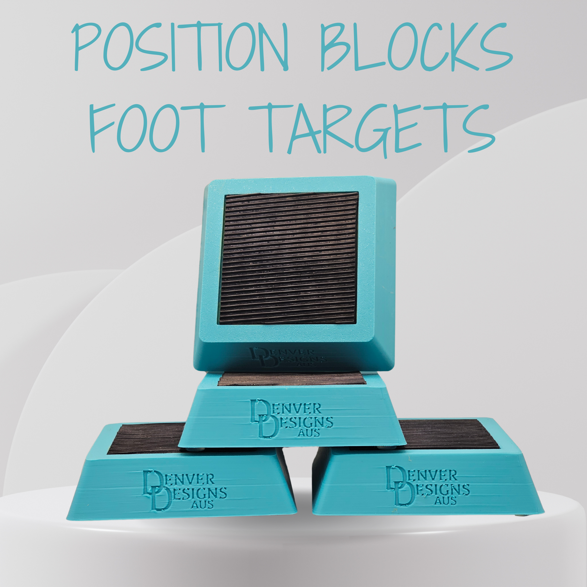 Turquoise position blocks with 'Denver Designs Aus' branding on a white background