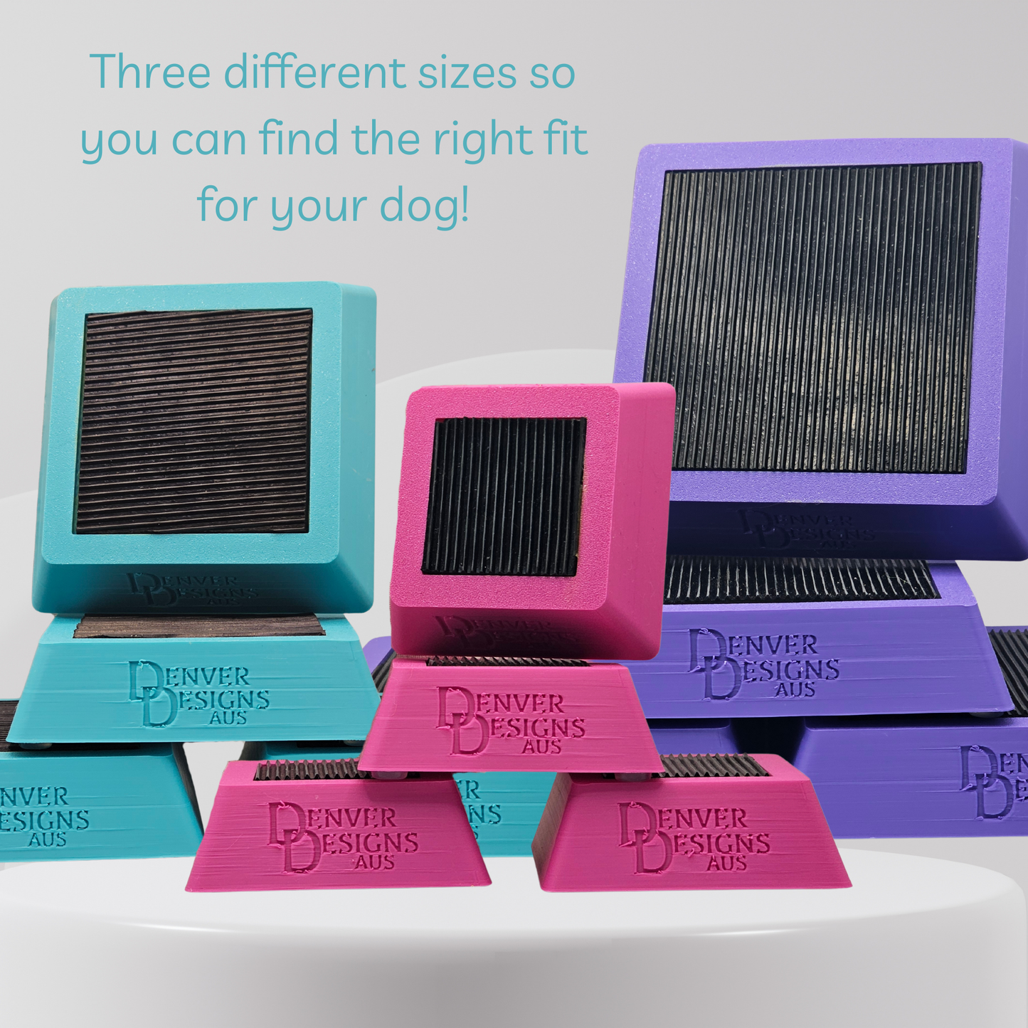 Three sized foot targets in different colors with 'Denver Designs Aus' branding.