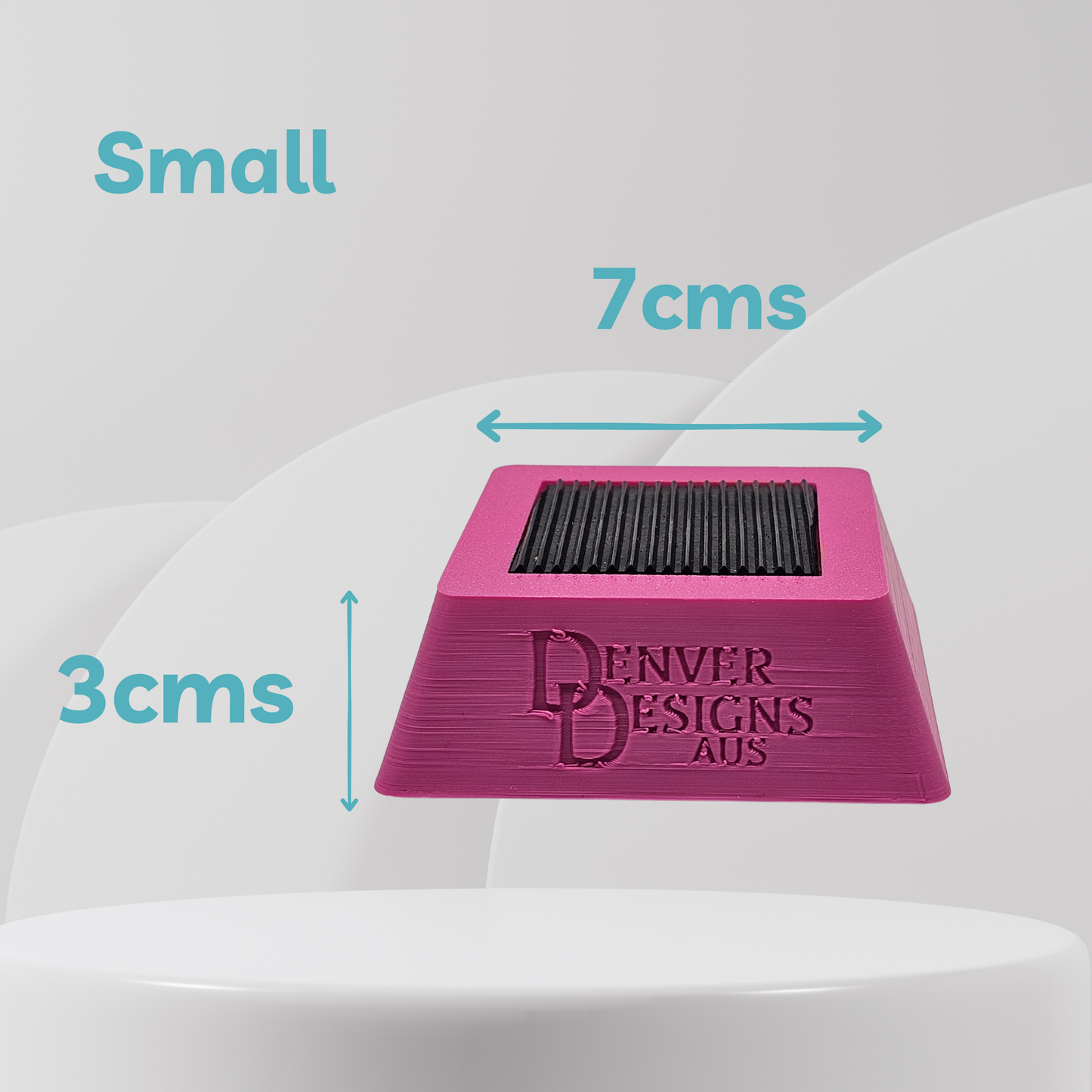 Pink foot target with dimensions labeled on a white background