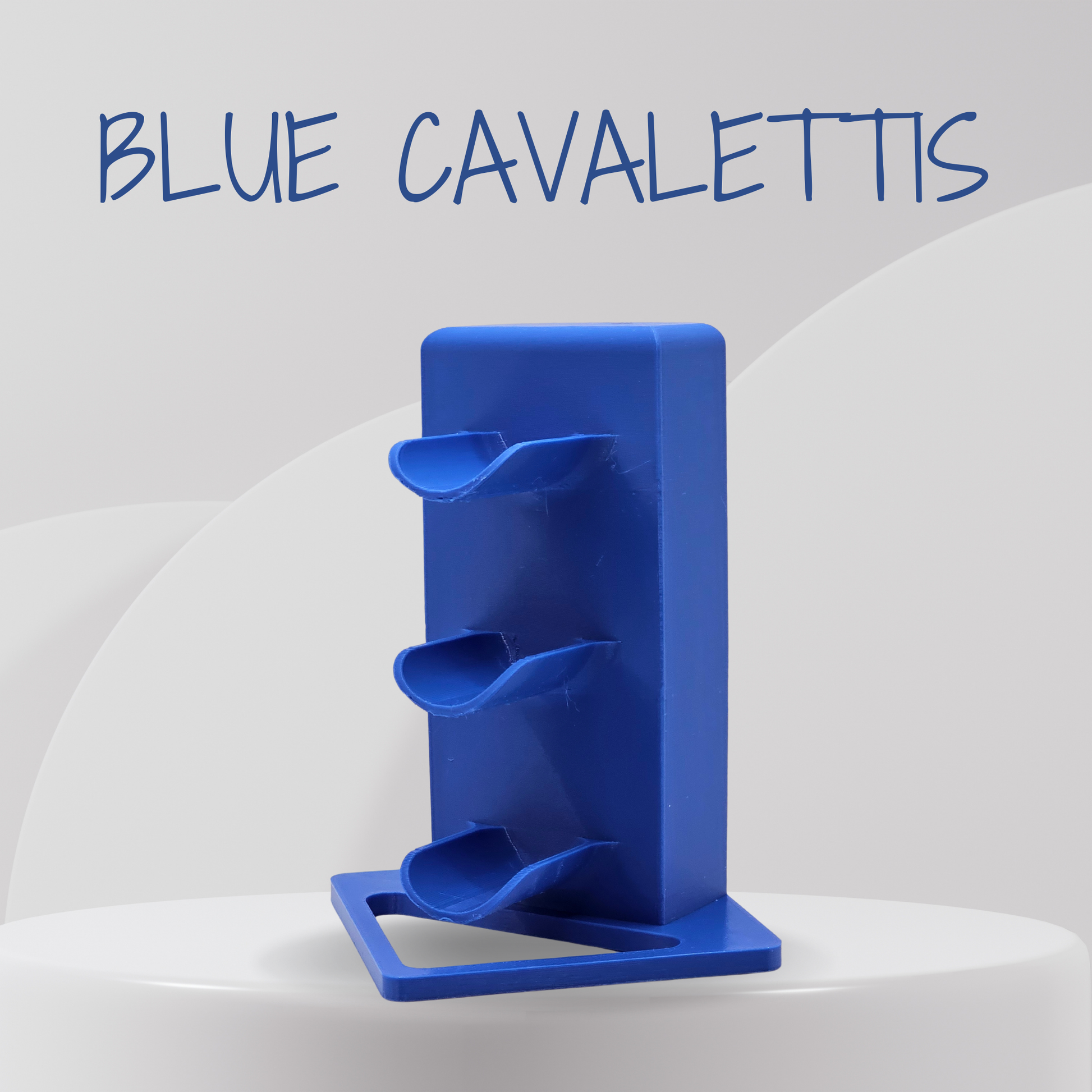 Blue cavalettis on a white background with text 'BLUE CAVALETTIS'.